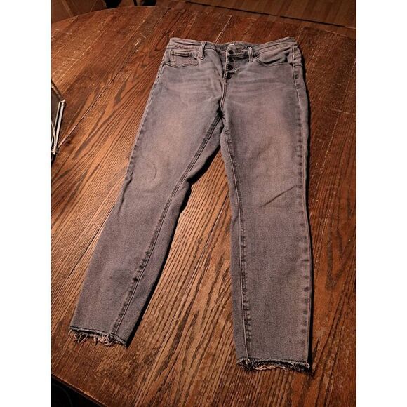 Hot Topic HT Denim Size 13 High Rise Super Skinny Raw Hem Jeans Blue Pink Pants - Picture 1 of 5